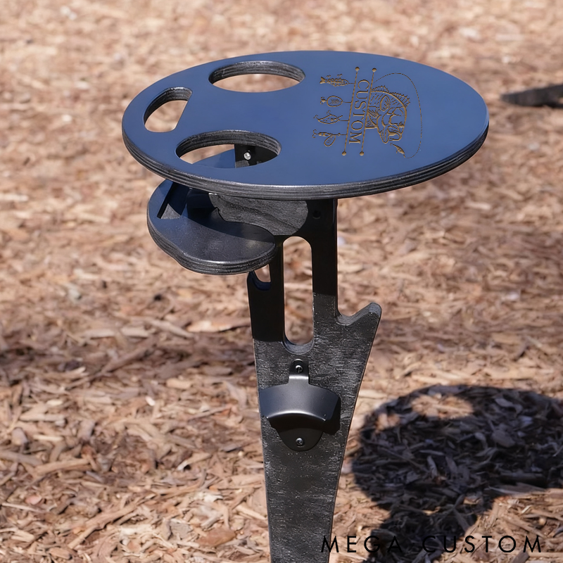 Portable Fishing Wine and Beer Storage Engraved Wooden Design with Cup Holders Perfect for Outdoor Fishing Camping and Picnics