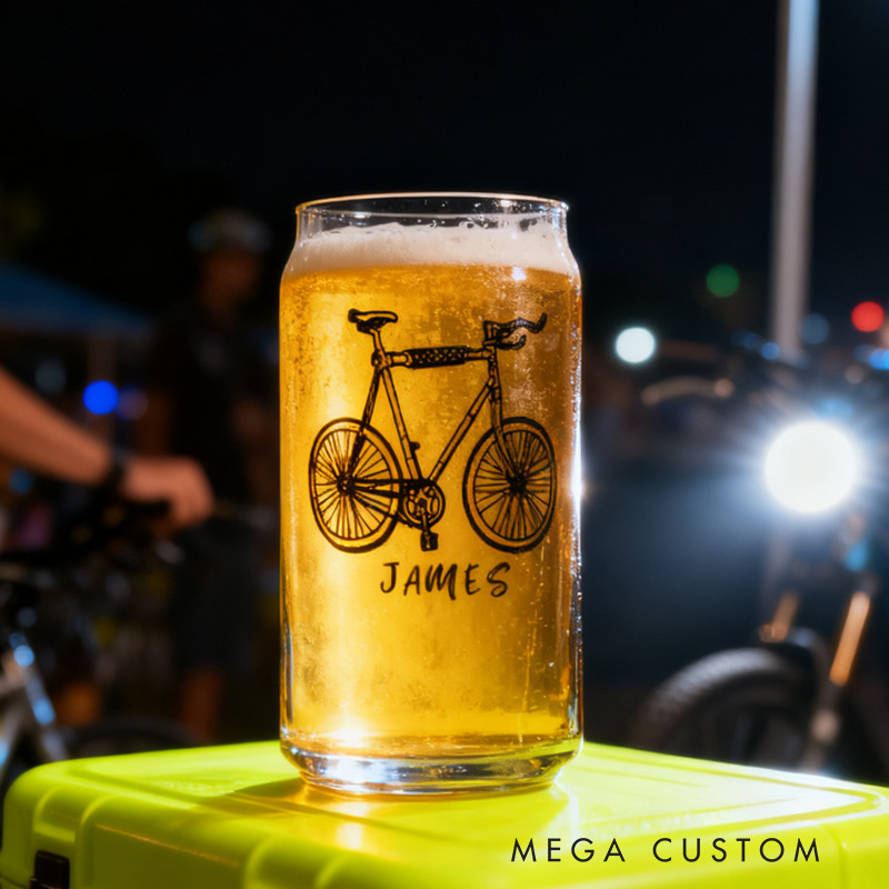 Personalized Bike Glass Bicycle Barware Screenprinted Pint Glass Beer Cycling Art Gift for Cyclists Biker Cycling Lovers