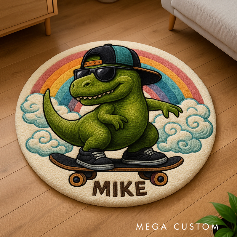 Personalized Dinosaur Monster Truck Custom Name Soft Decorative Gift Adventure Style Cozy Bedroom Fun Playtime Explorer Boy Room Creative Carpet Rug for Kids