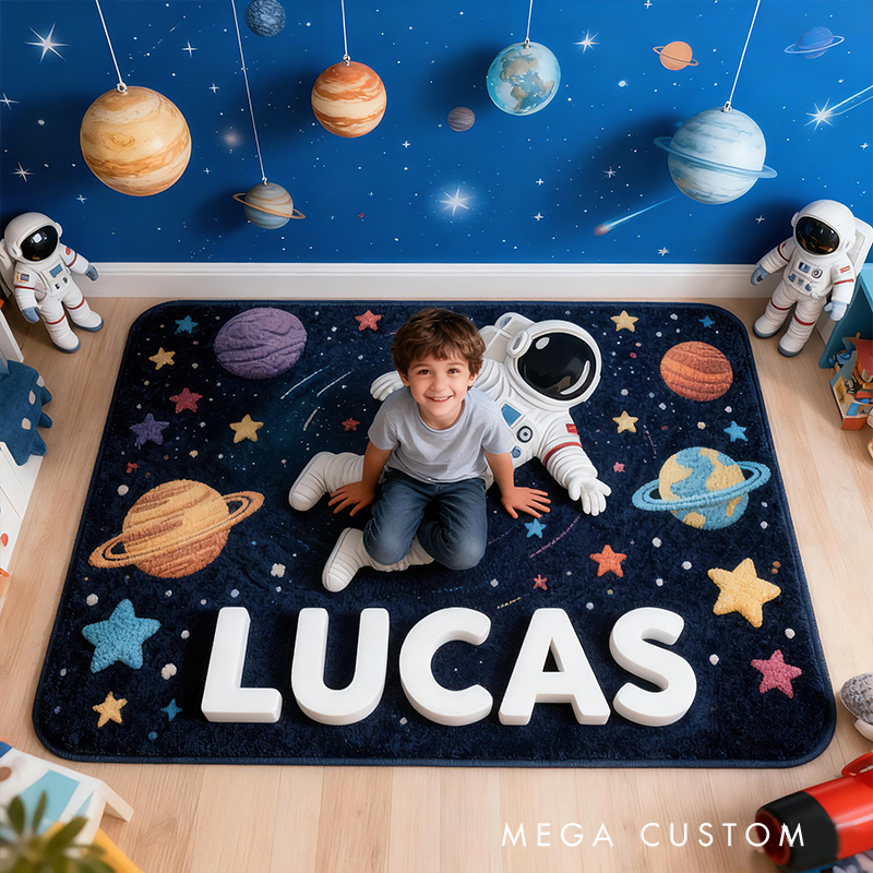 Personalized Space Galaxy Custom Name Soft Decorative Gift Cosmic Planet Style Cozy Bedroom Star Astronaut Rocket Adventure Dream Universe Fun Playtime Room Carpet Rug for Kids