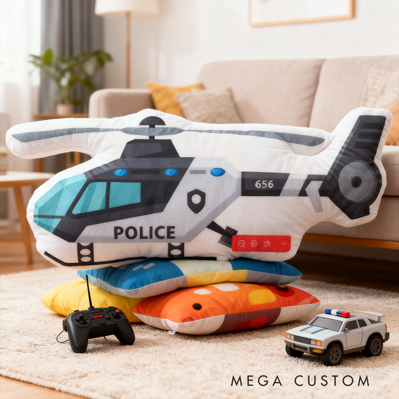Personalized Police Helicopter Shaped Cushion Decorative Pillow for Aviation and Vehicle Enthusiasts Gift