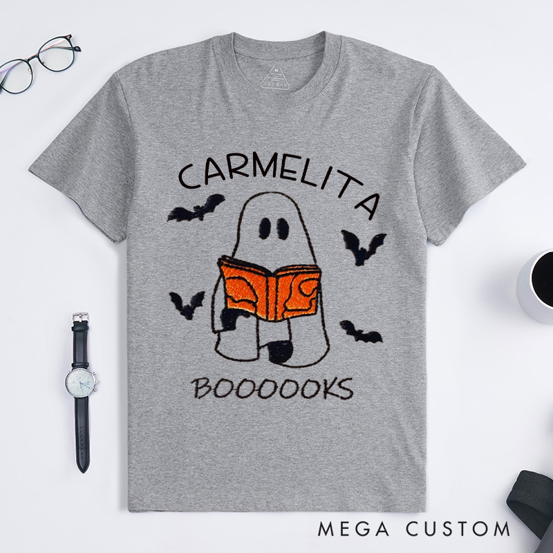 Personalized Booooks Classic T-Shirts Librarian Shirt Halloween Shirt Ghost Reading Shirt Reading Halloween Gift for Book Lover Shirt