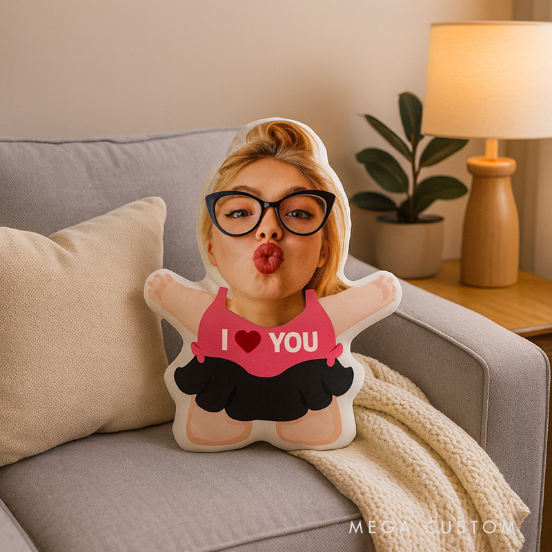 Personalized Face Pillow iLove You Thow Pillow Custom 3D Photo Pillow Funny Humanoid Body Pillow Unique Gift for Couples Friends and Loved Ones