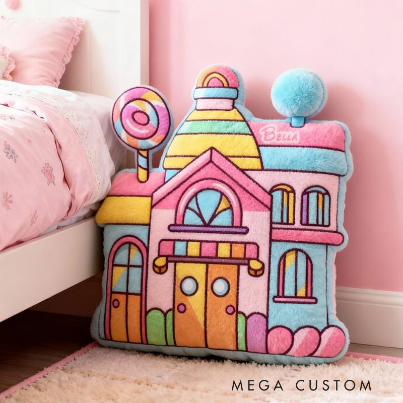 Personalized Candy House Name Custom Soft Decorative Gift Colorful Sweet Style Cute Magical Dream Cozy Playroom Lovely Fairy Tale Bedroom Fun Graphic 3D Print Pillow