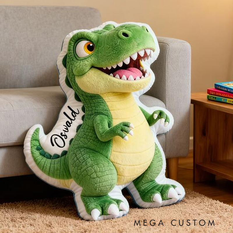 Personalized Green Dinosaur Name Custom Soft Decorative Gift Fun Adventure Style Cute T Rex Cozy Bedroom Playroom Lovely Boy Toy Friendly Animal Graphic 3D Print Pillow