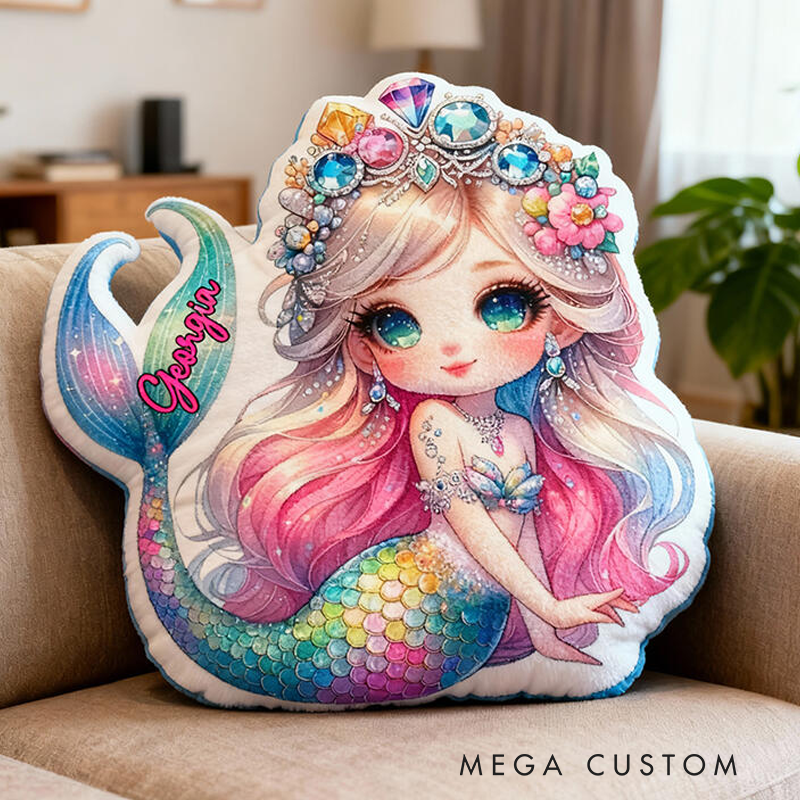 Personalized Mermaid Name Custom Soft Decorative Gift Colorful Ocean Style Cute Magical Dream Sparkling Tail Lovely Princess Cozy Bedroom Fantasy Graphic 3D Print Pillow