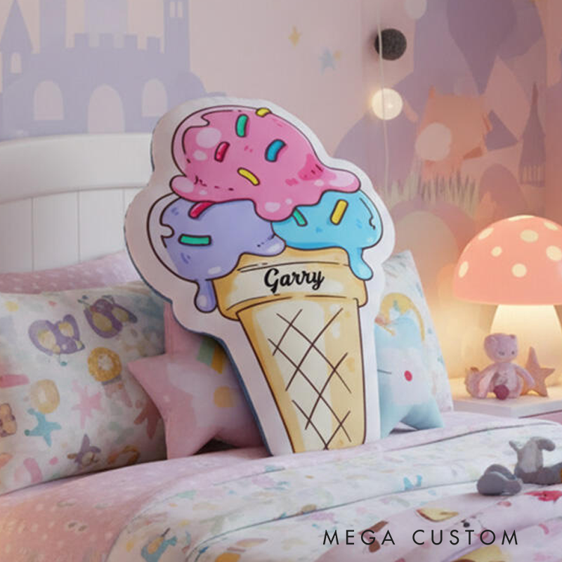 Personalized Ice Cream Name Custom Soft Decorative Gift Colorful Sweet Style Cute Summer Treat Cozy Bedroom Lovely Dessert Playroom Fun Pastel Graphic 3D Print Pillow
