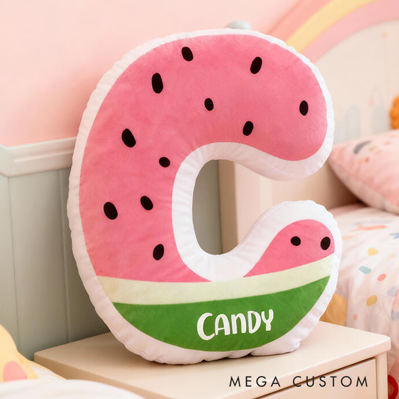 Personalized Watermelon Letter Name Custom Soft Decorative Gift Fruit Style Cute Summer Fresh Sweet Cozy Playroom Lovely Kids Room Fun Colorful Graphic 3D Print Pillow
