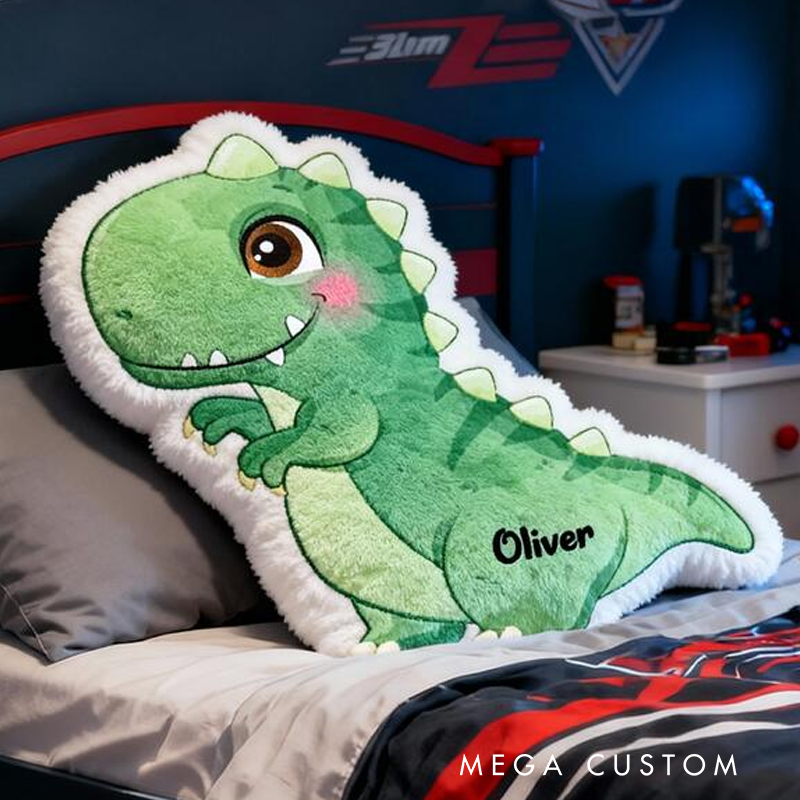 Personalized Green Dino Name Custom Soft Decorative Gift Cute T Rex Style Fun Adventure Cozy Playroom Lovely Boy Room Jurassic Fantasy Friendly Creature Graphic 3D Print Pillow