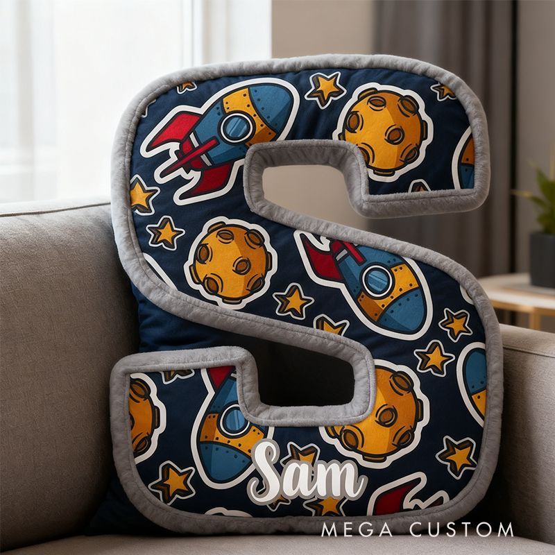 Personalized Space Themed Letter Shaped Pillow Custom Name Design Science tecacher Gift