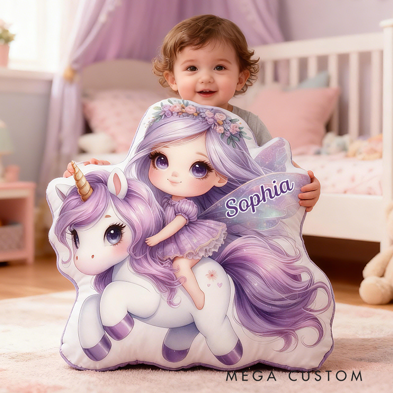 Personalized Fairy Dreamy Horse Name Custom Soft Decorative Gift Magical Fantasy Style Cute Dream Lovely Princess Cozy Bedroom Playroom Enchanted Starry Butterfly Graphic 3D Print Pillow
