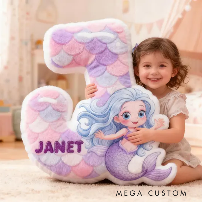 Personalized Mermaid Letter Name Custom Soft Decorative Gift Ocean Fantasy Style Cute Dream Lovely Princess Cozy Bedroom Playroom Pastel Scales Magical Sea Graphic 3D Print Pillow