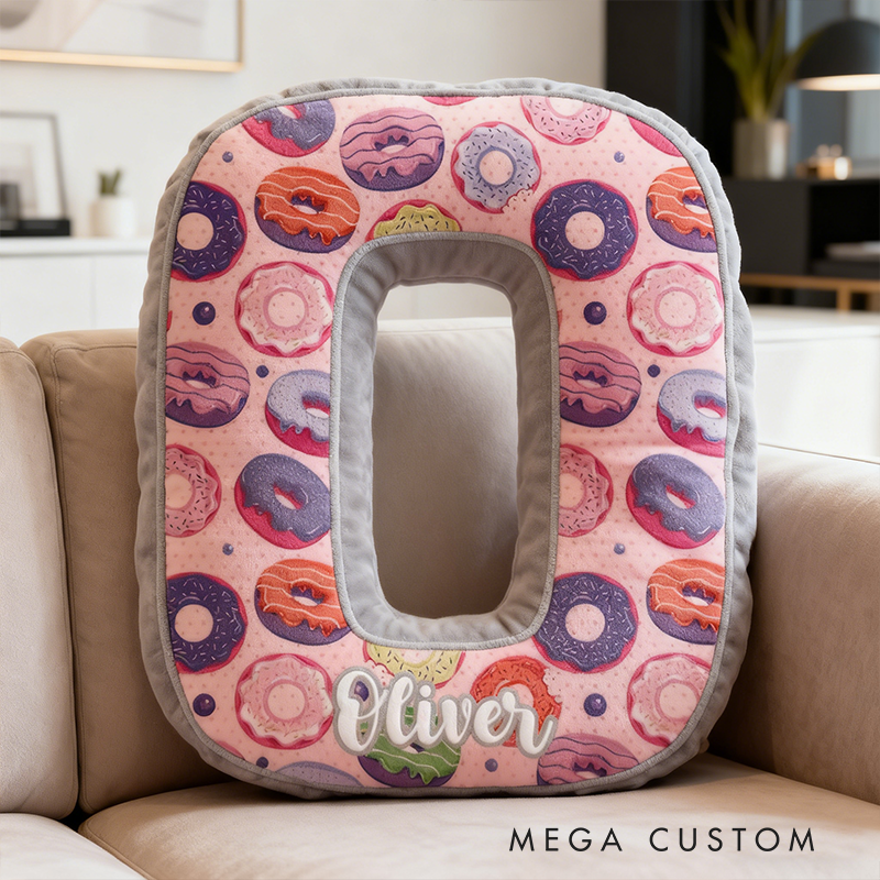 Personalized Donut Themed Letter Shaped Pillow Custom Name Design Gift