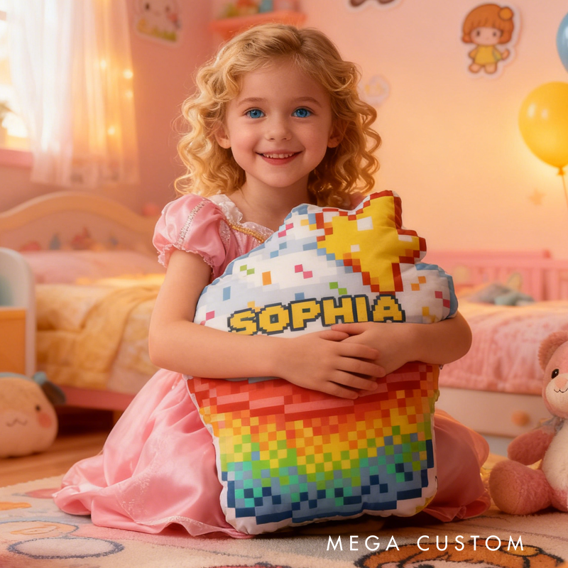 Personalized Pixel Cupcake Name Custom Soft Decorative Gift Rainbow Star Style Fun Colorful Sweet Cozy Kid Room Lovely Dessert Fantasy Dream Graphic 3D Print Pillow