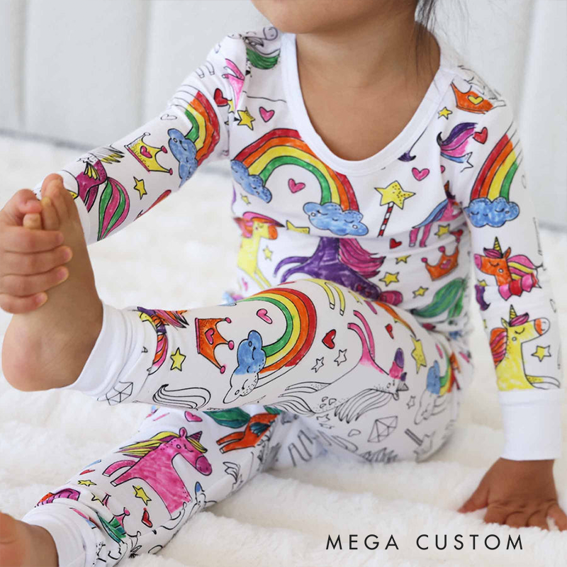 Personalized Dream Horse Rainbow Name Custom Creative Gift Magical Fantasy Style Fun Playful Cozy Dream Cute Kids Art Coloring Adventure Joyful Colorable Two Piece Pajama Set