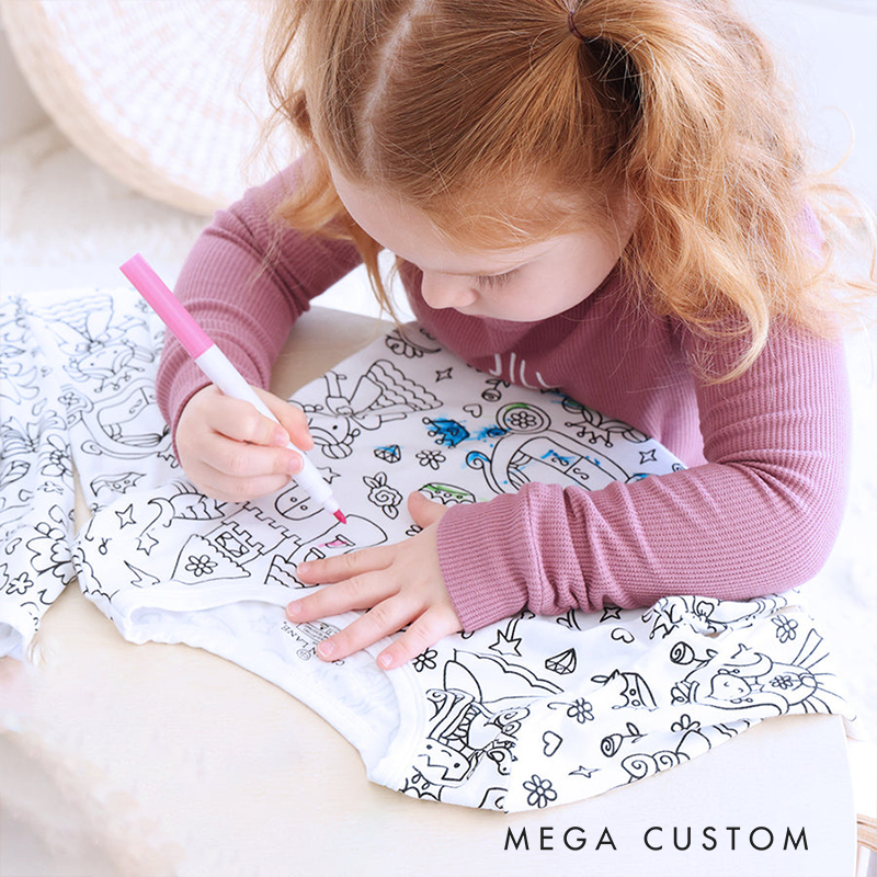 Personalized Princess Castle Name Custom Creative Gift Fairytale Magic Style Fun Playful Cozy Dream Art Drawing Adventure Cute Kids Fantasy Colorable Two Piece Pajama Set