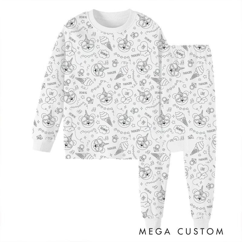 Personalized Coloring Name Custom Creative Gift Fun Art Style Interactive Play Educational Cozy Sleepwear Cute Dream Kids DIY Drawing Adventure Colorable Two Piece Pajama Set