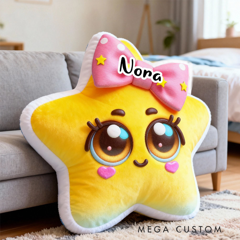 Personalized Cute Star with Name Graphic 3D Print Pillow Christmas Gift for Kids or Baby Birthday Gift