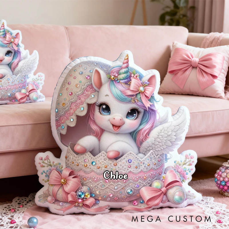 Personalized Eggshell Dream Horse with Name Graphic 3D Print Pillow Christmas Gift for Kids or Baby Birthday Gift
