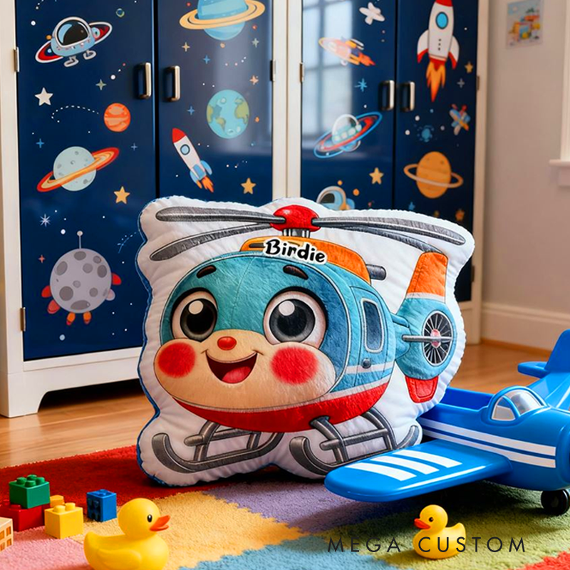 Personalized Helicopter with Name Graphic 3D Print Pillow Christmas Gift for Kids or Baby Birthday Gift