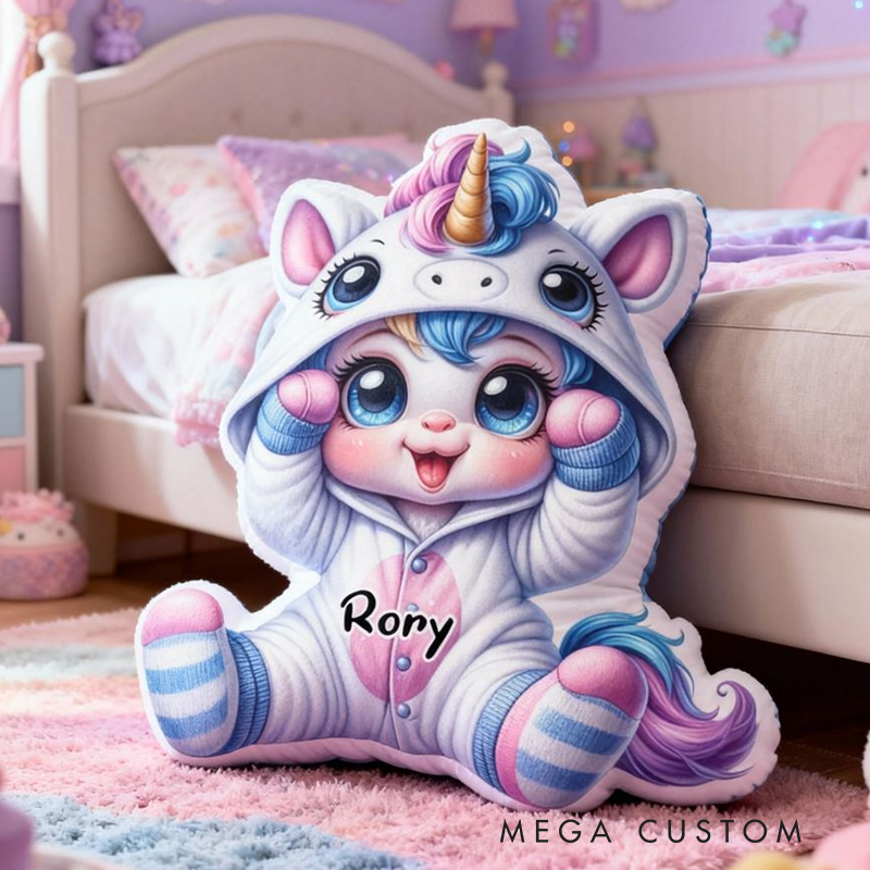 Personalized Cute Cartoon Dreamy Horse with Name Graphic 3D Print Pillow Christmas Gift for Kids or Baby Birthday Gift