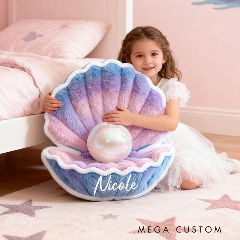 Personalized Seashell Pearl Name Custom Soft Decorative Gift Ocean Mermaid Style Pastel Dream Elegant Cozy Beach Underwater Fantasy Lovely Decor Graphic 3D Print Pillow