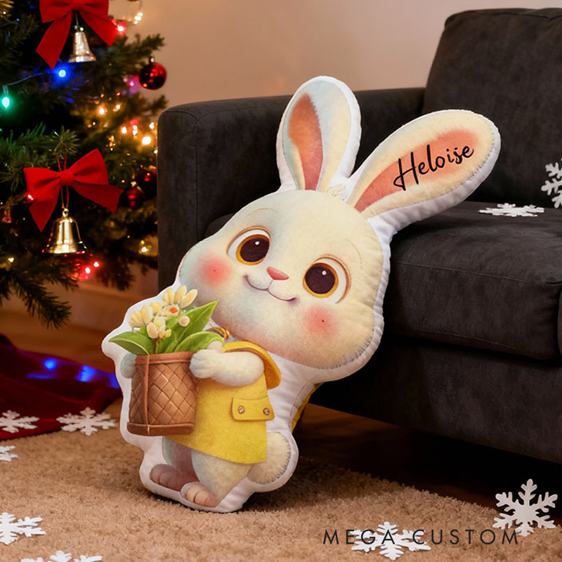 Personalized Cartoon Rabbit with Name Graphic 3D Print Pillow Christmas Gift for Kids or Baby Birthday Gift