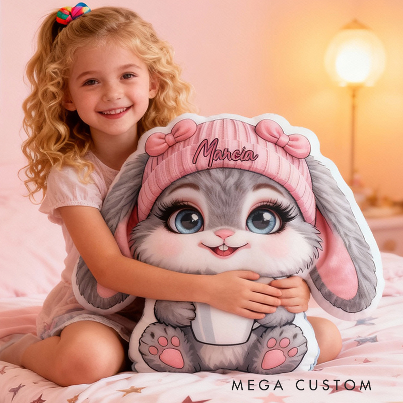 Personalized Cartoon Rabbit Pattern with Name Graphic 3D Print Pillow Christmas Gift for Kids or Baby Birthday Gift
