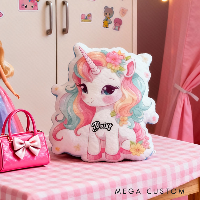 Personalized Dream Horse Name Custom Soft Decorative Gift Magical Rainbow Style Cute Pastel Cozy Dream Fantasy Sparkle Flower Lovely Whimsical Room Decor Graphic 3D Print Pillow