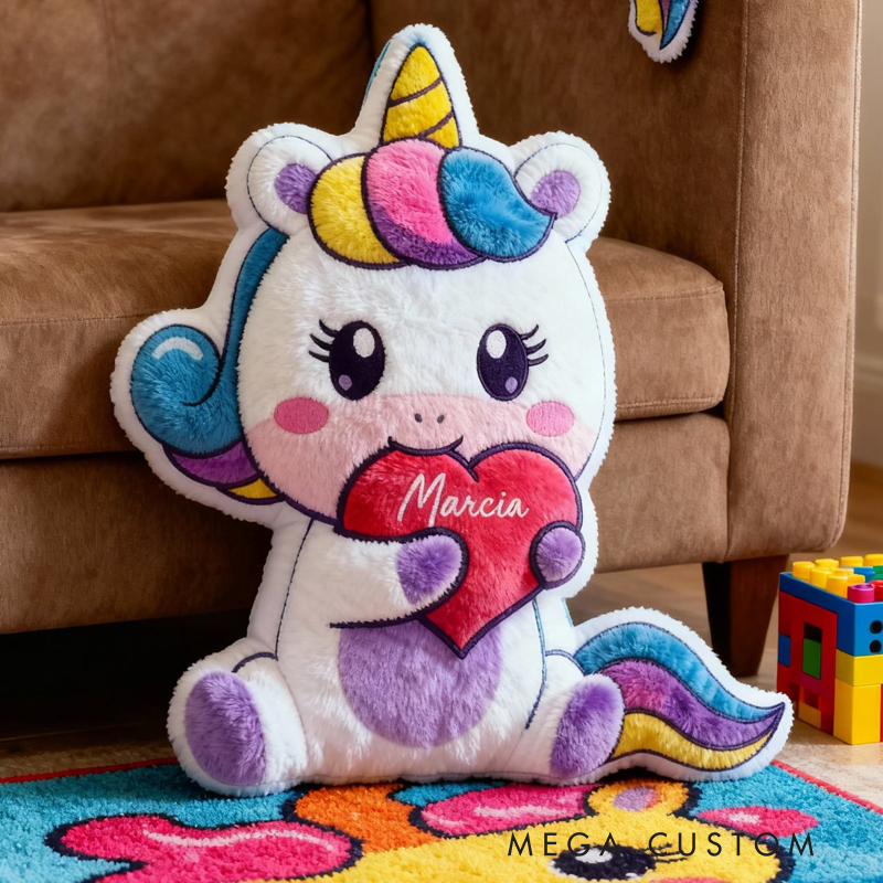 Personalized Dream Horse Heart Name Custom Soft Decorative Gift Magical Rainbow Style Cute Cozy Dream Sweet Fantasy Colorful Lovely Kids Room Adorable Plush Graphic 3D Print Pillow