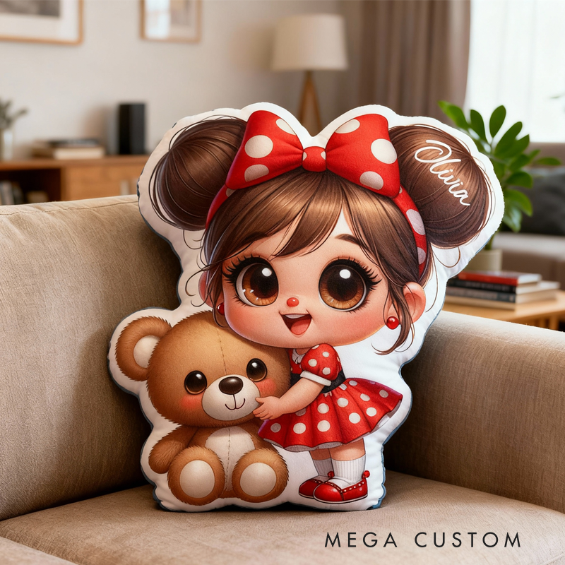 Personalized Cute Girl with Name Graphic 3D Print Pillow Christmas Gift for Kids or Baby Birthday Gift