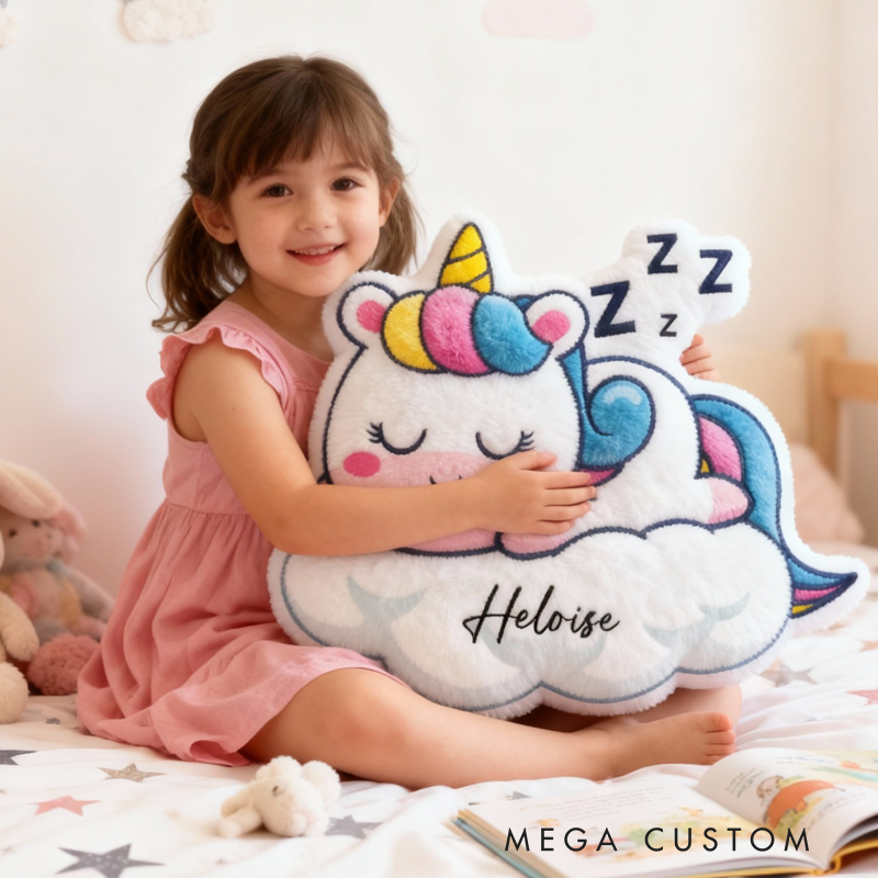 Personalized Sleeping Dream Horse On Cloud With Rainbow Mane For Kids Room Graphic 3D Print Pillow