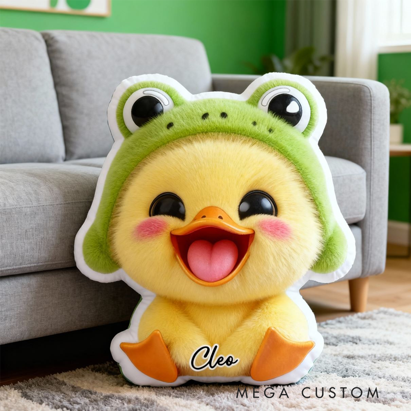 Personalized Cartoon Little Yellow Duck with Name Graphic 3D Print Pillow Christmas Gift for Kids or Baby Birthday Gift
