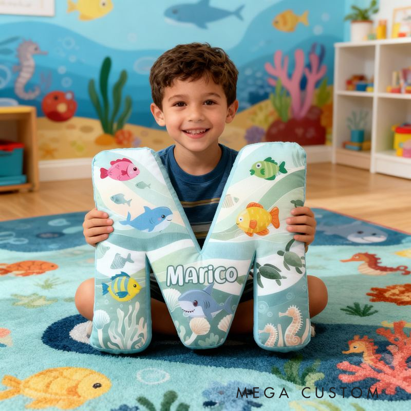 Personalized Cute Marine Animal Underwater Pattern Design with Name Graphic 3D Print Pillow Christmas Gift for Kids or Baby Birthday Gift