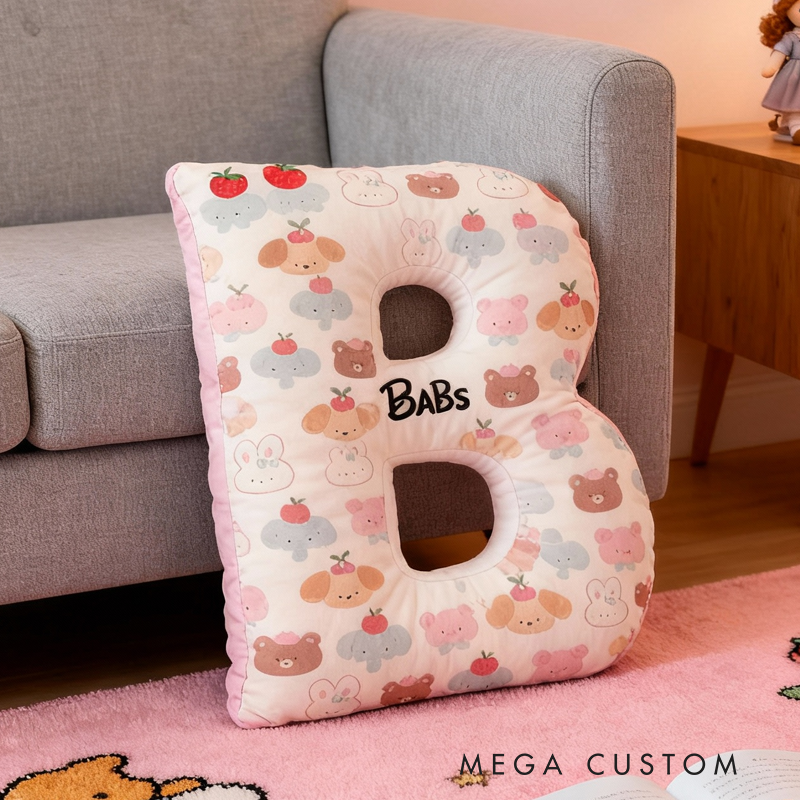 Personalized Cartoon Bunny and Bear Pattern with Name Graphic 3D Print Pillow Christmas Gift for Kids or Baby Birthday Gift