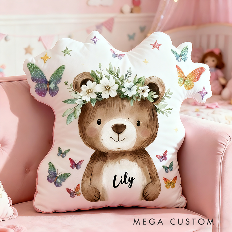 Personalized Cute Cartoon Animal Floral with Name Graphic 3D Print Pillow Christmas Gift for Kids or Baby Birthday Gift