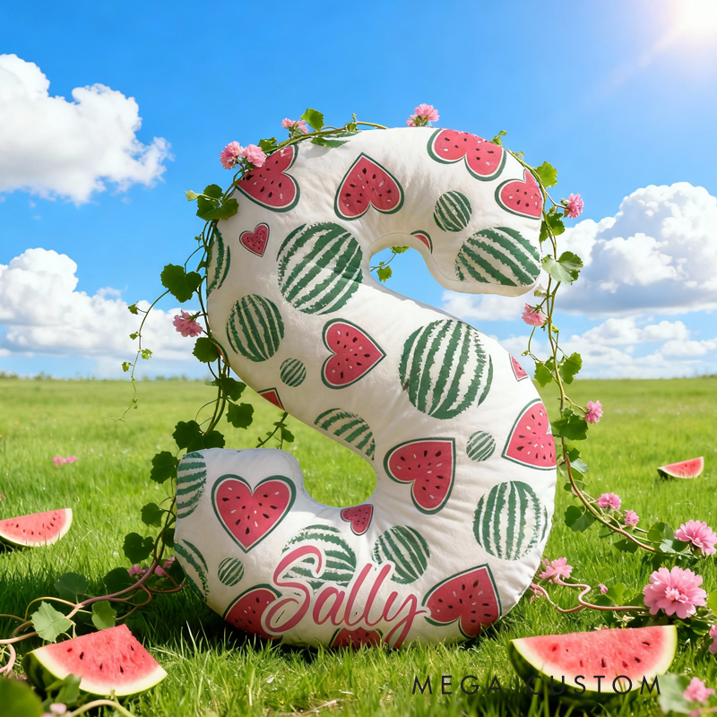 Personalized Heart-Shaped Watermelon Pattern Letter with Name Graphic 3D Print Pillow Christmas Gift for Kids or Baby Birthday Gift