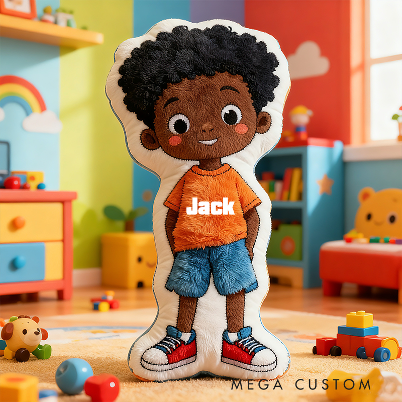 Personalized Cute Boy Character Cushion With Orange Shirt And Blue Shorts Graphic 3D Print Pillow