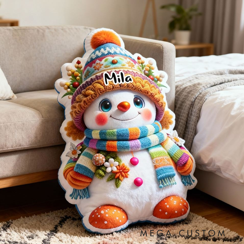 Personalized Snowman with Name Graphic 3D Print Pillow Christmas Gift for Kids or Baby Birthday Gift