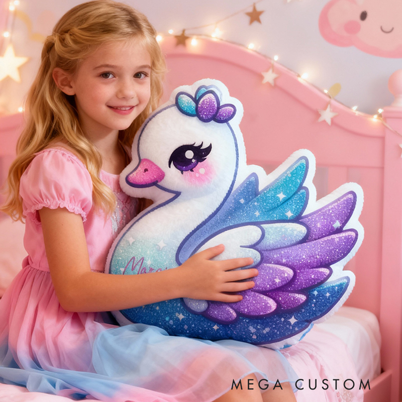 Personalized Elegant Swan Cushion With Purple And Blue Gradient Feathers Graphic 3D Print Pillow