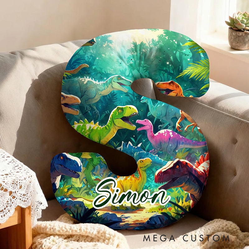 Personalized Dinosaur Letter Cushion With Jungle Background For Kids Room Graphic 3D Print Pillow