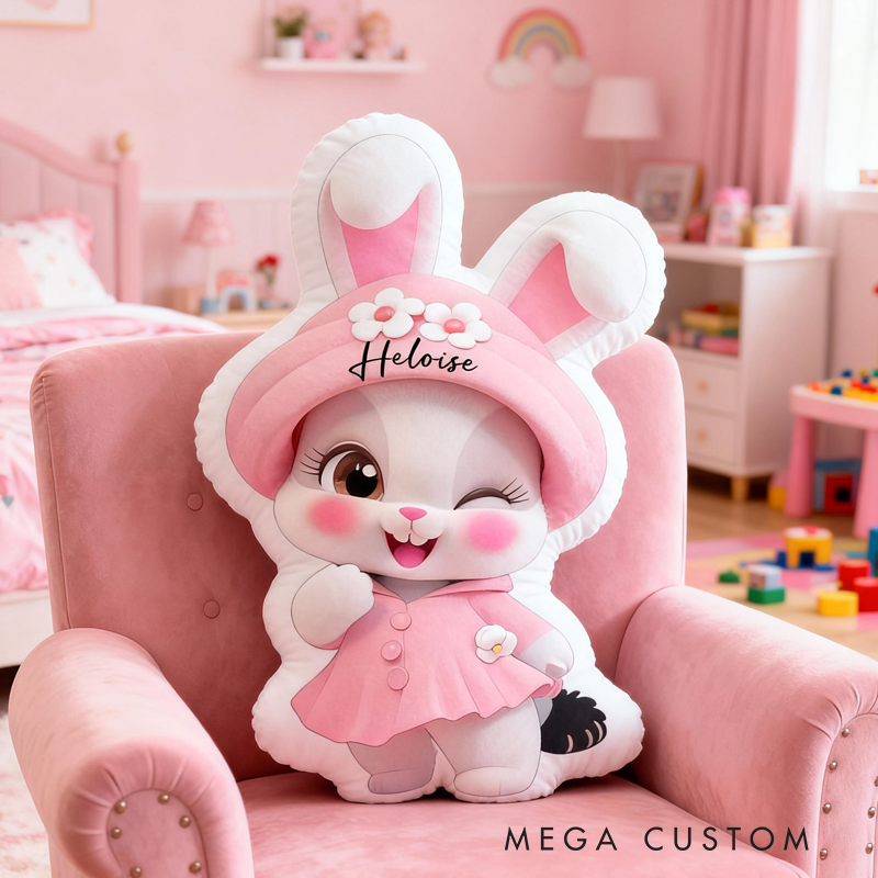 Personalized Cute Pink Rabbit with Name Graphic 3D Print Pillow Christmas Gift for Kids or Baby Birthday Gift