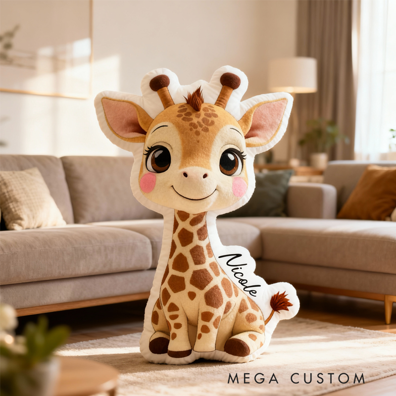 Personalized Cute Giraffe with Name Graphic 3D Print Pillow Christmas Gift for Kids or Baby Birthday Gift