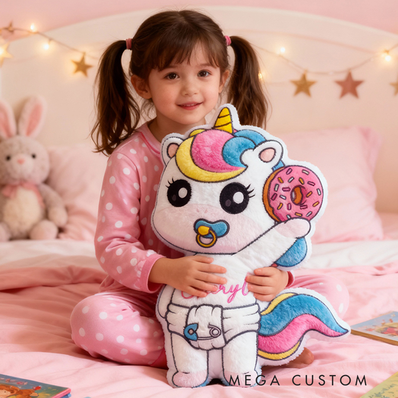 Personalized Cute Dream Horse and Donuts with Name Graphic 3D Print Pillow Christmas Gift for Kids or Baby Birthday Gift