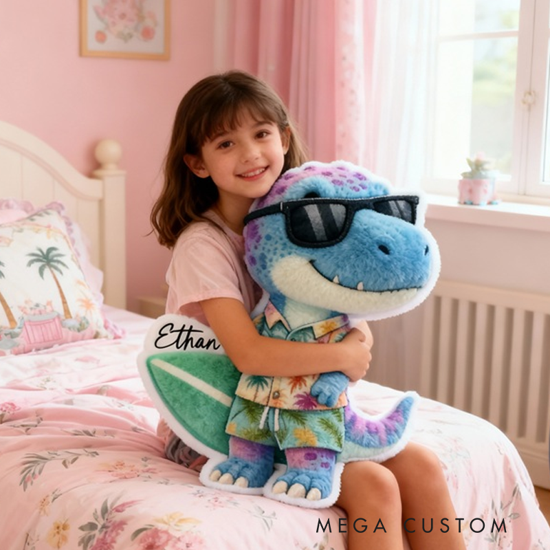 Personalized Cute Dinosaur-Shaped with Name Graphic 3D Print Pillow Christmas Gift for Kids or Baby Birthday Gift