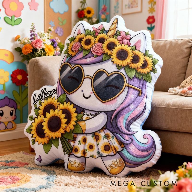 Personalized Cute Sunglasses Dream Horse with Name Graphic 3D Print Pillow Christmas Gift for Kids or Baby Birthday Gift