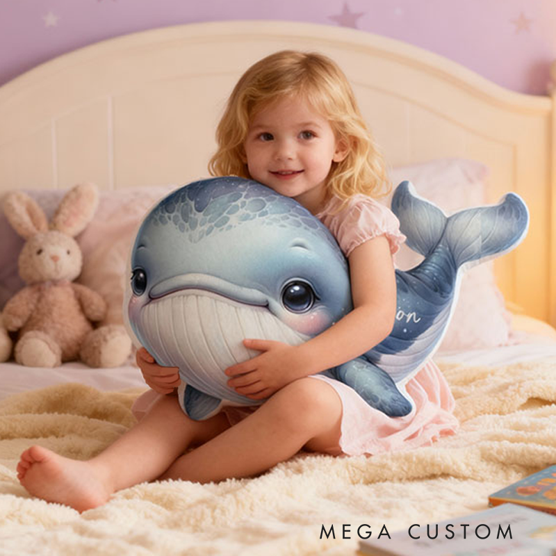Personalized Cute Blue Whale Cushion For Ocean Themed Kids Bedroom Graphic 3D Print Pillow