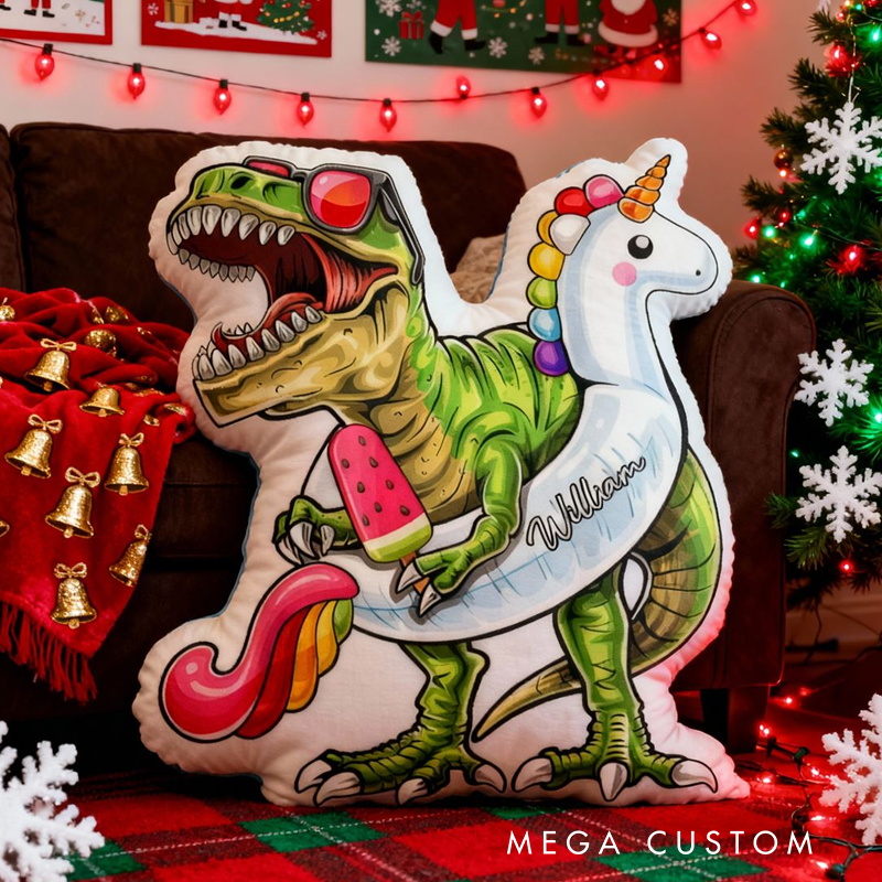 Personalized Cartoon Dinosaur-Themed with Name Graphic 3D Print Pillow Christmas Gift for Kids or Baby Birthday Gift