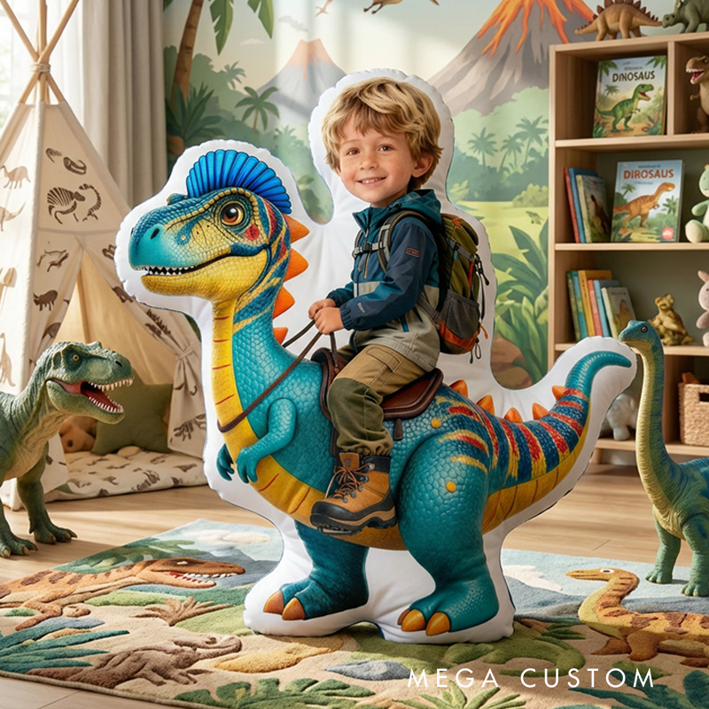 Personalized Christmas Dinosaur Cushion With Colorful Blue And Green Reptile Graphic 3D Print Pillow