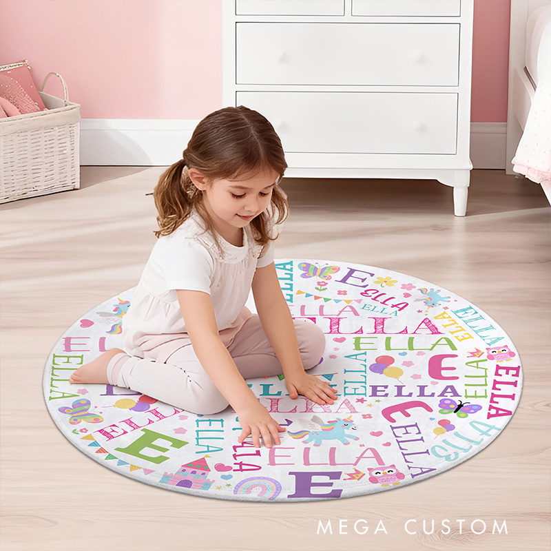 Personalized Colorful Name Round Carpet Rug With Bright Letters For Nursery Room Carpet Rug for Kids